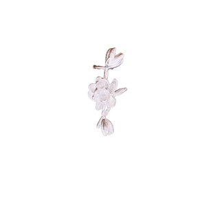 Elegant silver lotus branch earrings in a minimalist Chinoiserie style on white background