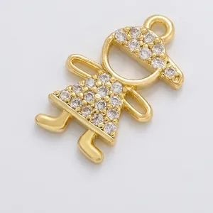 Detailed view of a gold-plated little girl pendant with sparkling zircon inlay