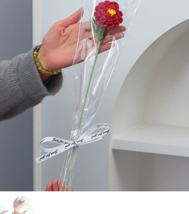Handmade crochet red peony flower in transparent wrap with Just for you ribbon