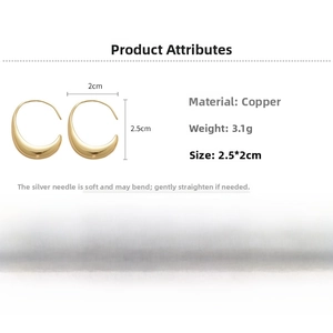 Detail view of 14k gold-plated oval hoop earrings with copper base and silver needle