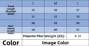 Size guide table for women's knit sweater showing dimensions in S, M, L and polyester fabric