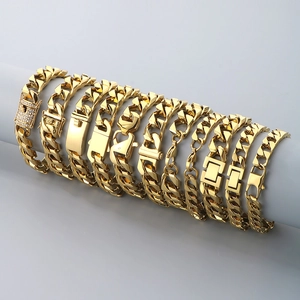 Bracelet Gourmette Cubaine Hip Hop En Acier Inoxydable Avec Fermoir Tête De Dragon En Strass Bijoux Homme