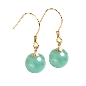 Elegant S925 silver hook earrings with natural green aventurine round jade stone beads