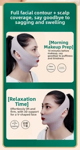 Detail view of the V-line lifting face mask showing adjustable straps and textured grey fabric