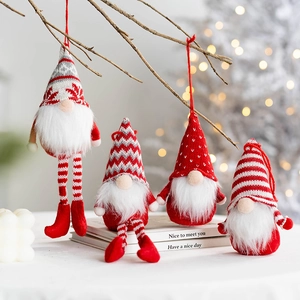 Christmas Gnomes Ornaments Knitted Hat Long Legs Plush Tomte Swedish Hanging Decoration Festive Home Holiday Decor