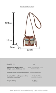 Detailed size specifications and material info for girls' plaid denim bucket bag