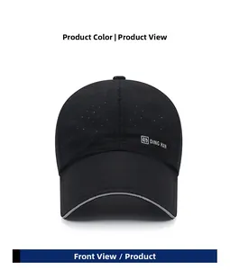 Detail of breathable mesh baseball cap with reflective brim and side logo branding