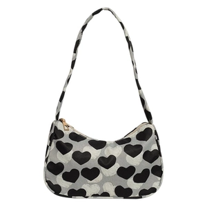 Sac sous le bras en toile à motif zébré, imprimé cœur noir et fermeture éclair dorée
