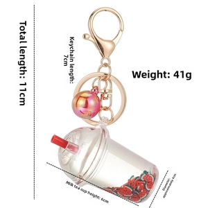 Detail view of bubble tea keychain showing 6cm cup size and 11cm total length