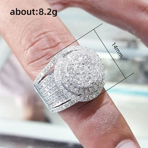 Bague hip hop luxe 14mm pour homme avec pierres de zircon de 8,2g et finition argentée