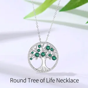 925 Sterling Silver Tree Of Life Pendant Necklace For Women Hollow Round Religious Amulet Colorful Cubic Zirconia Fashion Jewelry
