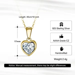 Collier coeur en argent sterling S925 avec zircone 4A et chaîne de 45cm pour femme