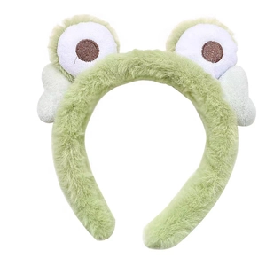 Fascia per capelli rana in peluche verde per lavaggio viso con occhi 3D cartoon