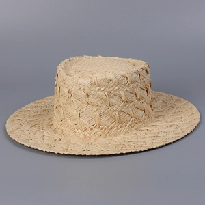 Flat Top Boater Hat Natural Raffia Straw Wide Brim Sun Protection Foldable Summer Beach Travel For Women Men
