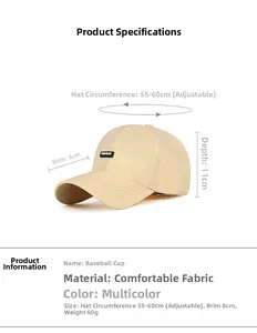 Detailed size specifications for quick-dry baseball cap with adjustable strap and measurements
