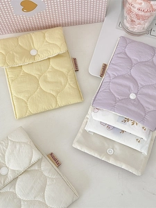 Quilted cotton mini storage pouch for sanitary pads and lipstick in three pastel colors