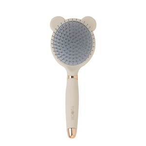 Portable beige air cushion hair brush with bear ears and built-in mirror for women