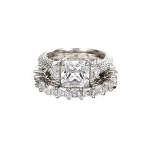 Luxury sterling silver ring set with large square zircon and matching eternity band