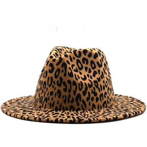 Cappello fedora jazz in lana leopardata con tesa larga e piatta per uomo e donna