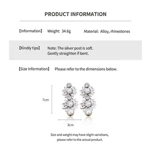 Detail view showing dimensions and materials of crystal flower pearl earrings