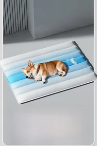 Detail of gradient blue cooling pet mat with wave texture for dogs and cats