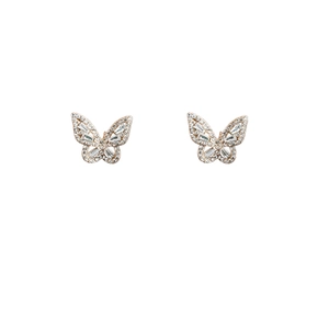 Boucles d'oreilles papillon étincelantes avec zircons clairs et plaqué or pour femme