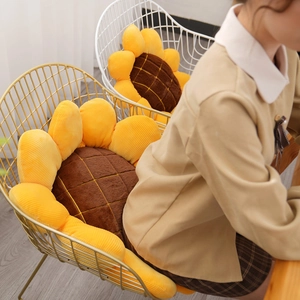 Sunflower plush floor cushion made of yellow corduroy fabric for home decoration