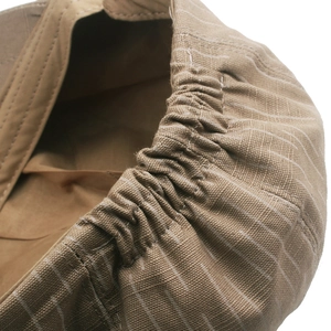 Khaki striped beret newsboy hat for men featuring an adjustable elastic strap back