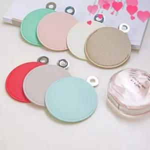 Portable Pocket Makeup Mirror Polished Stainless Steel Round Unbreakable With PU Leather Sleeve Ultra Thin Travel Tool