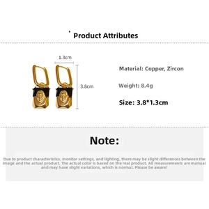 Detail specifications of vintage gold plated lion head earrings with black zircon stones
