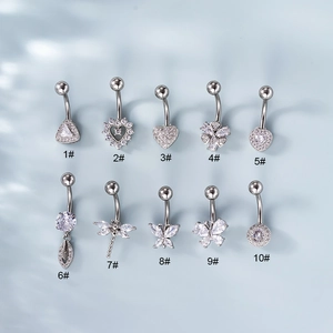 Butterfly Heart Belly Button Rings Stainless Steel Copper Zircon Inlaid Sparkling Piercing Jewelry For Women