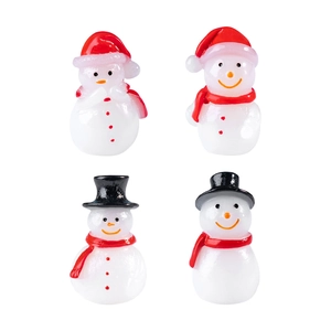 Miniature Christmas snowman resin ornaments in red and white for DIY desktop decor