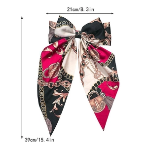 Detailed size specifications for the vintage printed ribbon bow hair clip in 21x39cm
