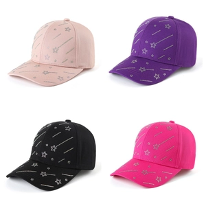 Women's outdoor sun baseball caps with rhinestone star patterns in four assorted colors