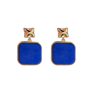 French vintage style blue flocking square earrings with gold plated irregular metal