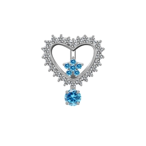 Silver heart navel ring with blue gems and clear crystals on white background