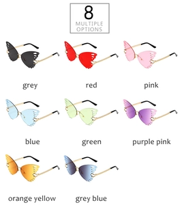 Detailed grid view showcasing eight color variations of butterfly rimless sunglasses