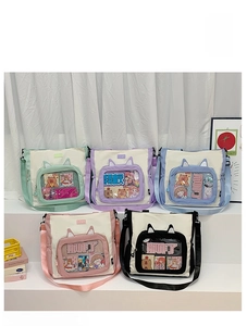 Canvas ita bag cute school shoulder tote bag large capacity transparent pocket cat ears