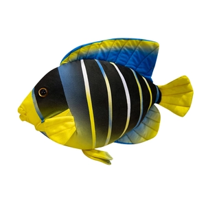 Realistic tropical angelfish plush toy with vibrant blue and yellow fins and soft texture
