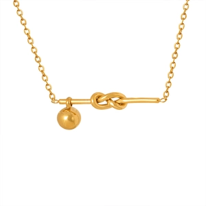 Minimalist 18K gold-plated stainless steel knot necklace with a polished bead pendant