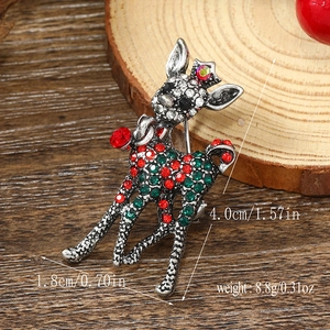 Detailed size and weight view of a silver reindeer brooch with festive rhinestones