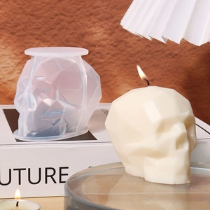 3D geometric skull silicone mold for DIY candles and resin crafts with faceted design