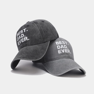 Washed vintage baseball caps in black and dark grey with Best Dad Ever embroidery