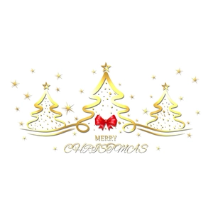 Christmas window stickers with gold trees and red bows for festive holiday decoration