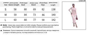 Tabla de tallas para vestido de punto de manga larga y modelo con vestido rosa de línea A
