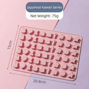Pink silicone gummy mold with cute rabbit and bear shapes for chocolate and candy making