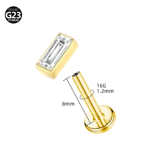G23 titanium labret stud with 1.2mm thickness and 8mm length featuring a gold setting