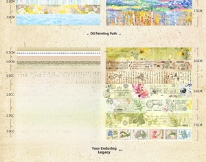 Size chart for oil painting and wilderness washi tape showing various widths and widths