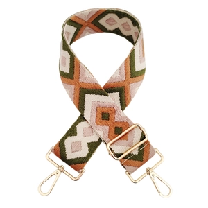 Adjustable 5cm geometric jacquard woven strap for handbags with gold metal hooks