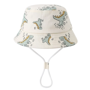 Kids Bucket Hat Polyester Breathable Sun Protection Outdoor Cartoon Print Adjustable Chin Strap Toddler Fisherman Cap
